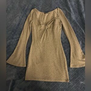 SHEIN Twist Front Flounce Sleeve Bodycon Mini Dress Sage Green Medium